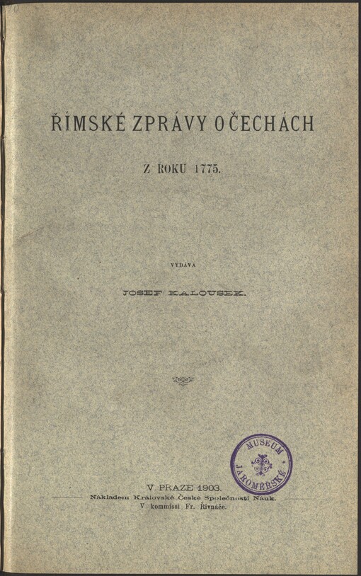 Římské zprávy o Čechách z r. 1775