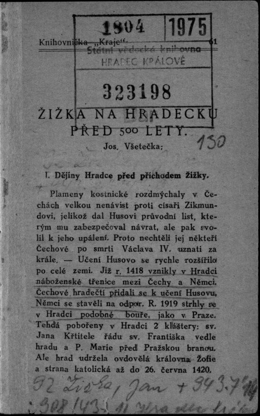 Žižka na Hradecku před 500 lety