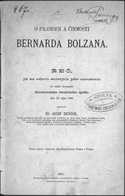 O filosofii a činnosti Bernarda Bolzana