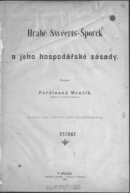 Hrabě Swéerts-Šporck a jeho hospodářské zásady