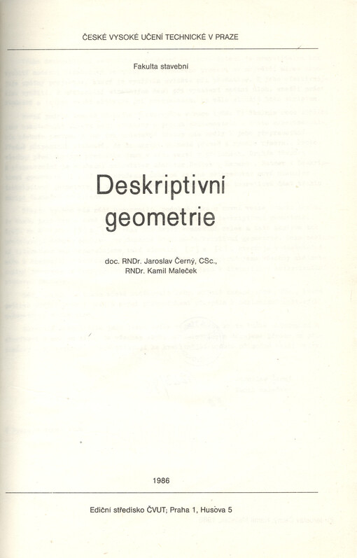 Deskriptivní geometrie : určeno pro stud. fak. stavební, 1. vyd.