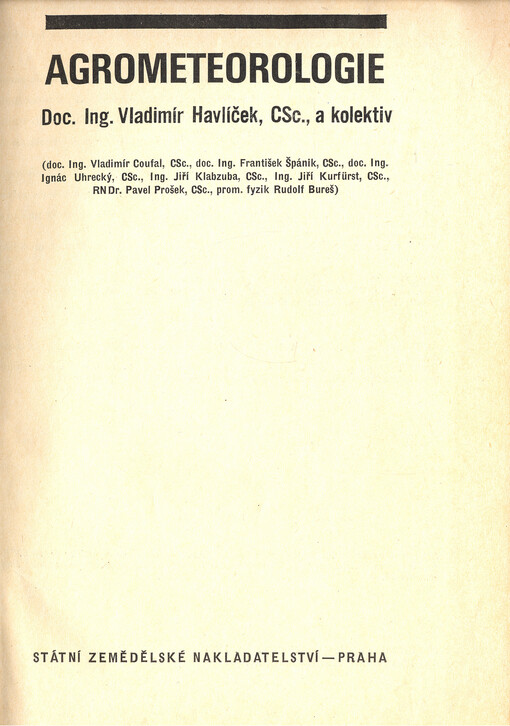 Agrometeorologie :[celost. vysokošk. učebnice pro vys. školy zeměd.]