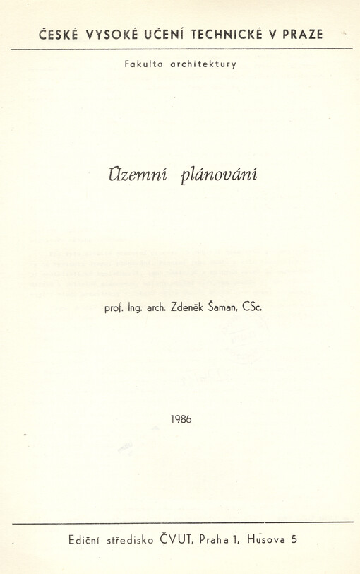 Územní plánování : Určeno pro stud. fak. arch.
