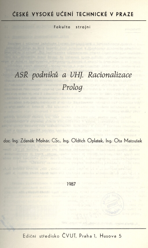 ASŘ podniků a VHJ. : racionalizace, prolog