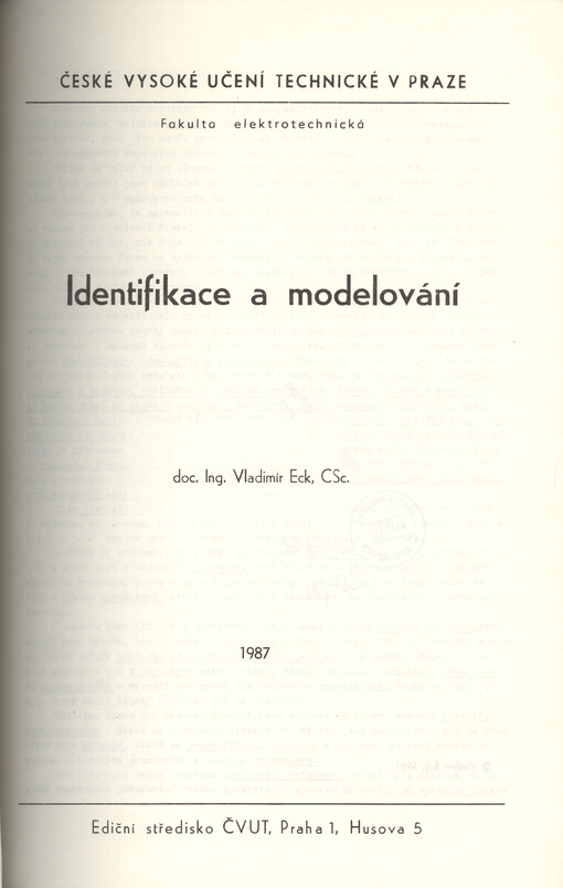 Identifikace a modelování :určeno pro stud. fak. elektrotechn.