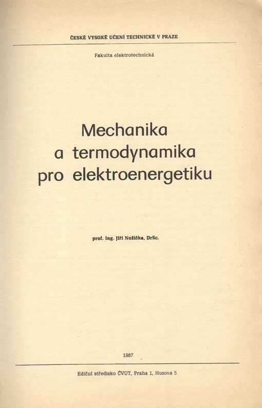 Mechanika a termodynamika pro elektroenergetiku