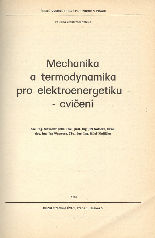 Mechanika a termodynamika pro elektroenergetiku : cvičení