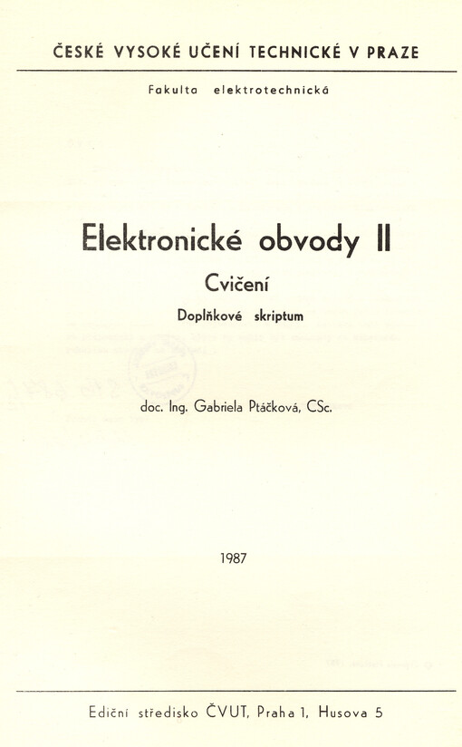 Elektronické obvody II :cvičení : doplňkové skriptum