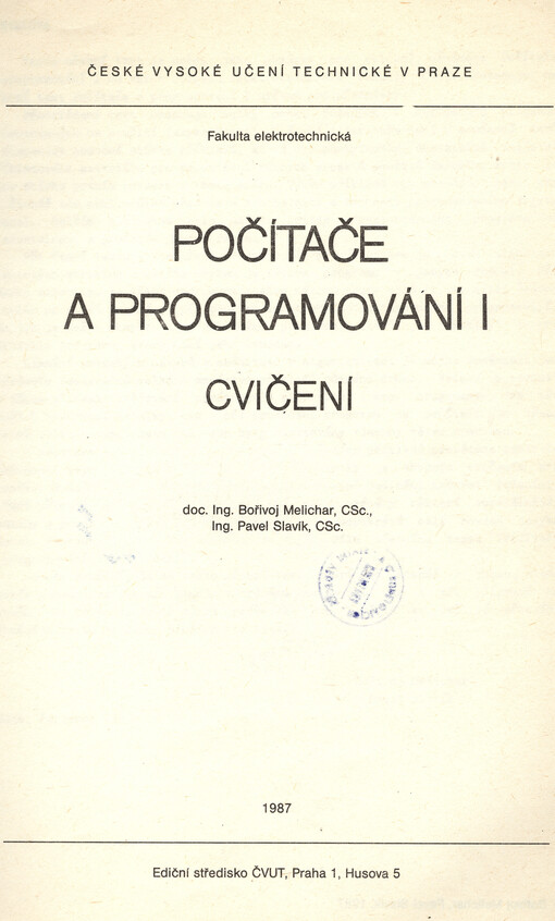 Počítače a programování I : cvičení, 1. vyd.