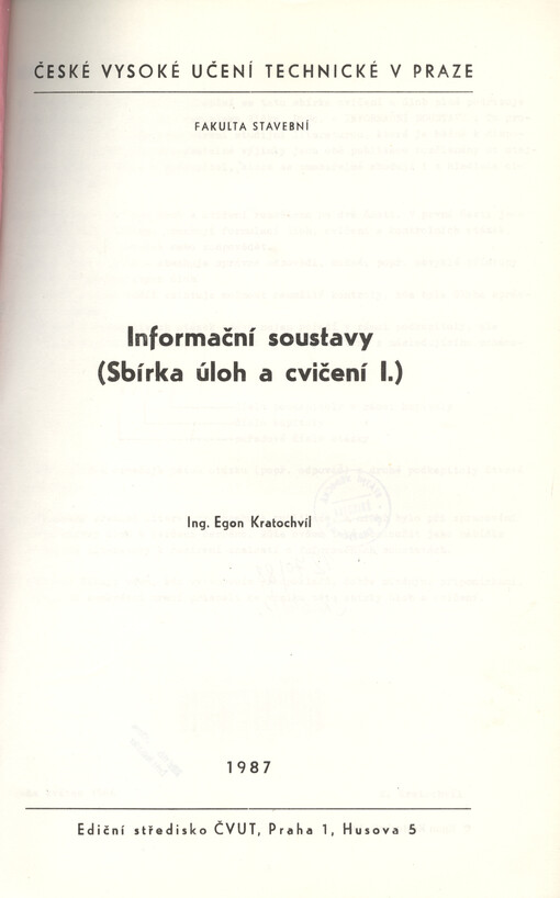Informační soustavy :(sbírka úloh a cvičení I) : určeno pro stud. fak. stavební
