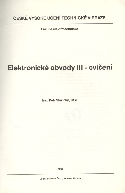 Elektronické obvody.určeno pro stud. fak. elektrotechn. /[Díl] 3,Cvičení :