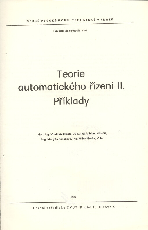 Teorie automatického řízení II :příklady