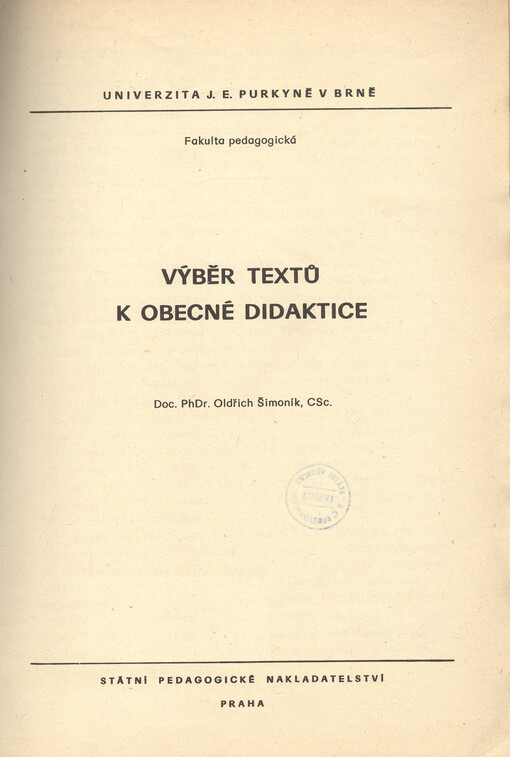 Výběr textů k obecné didaktice