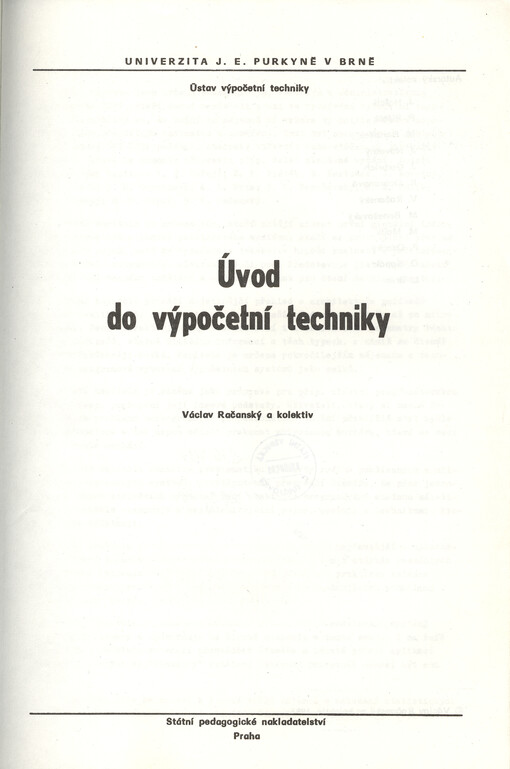 Úvod do výpočetní techniky: určeno pro posluchače všech fakult Univerzity J. E. Purkyně