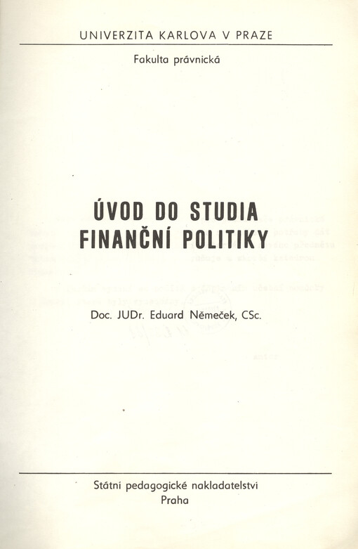 Úvod do studia finanční politiky