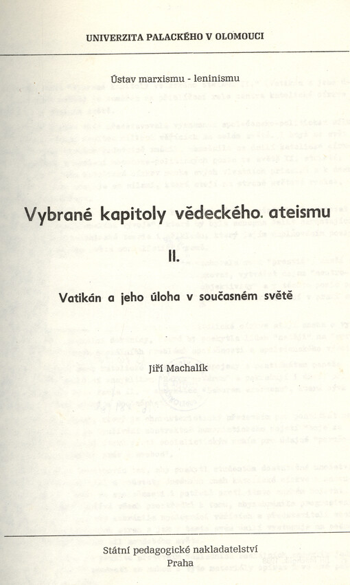 Vybrané kapitoly vědeckého ateismu. II., Vatikán a jeho úloha v současném světě, [Díl] 2., Vatikán a jeho úloha v současném světě