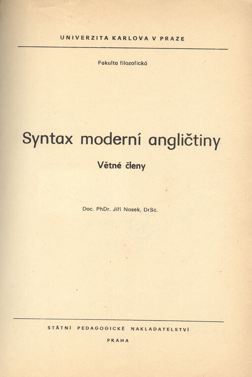 Syntax moderní angličtiny : větné členy