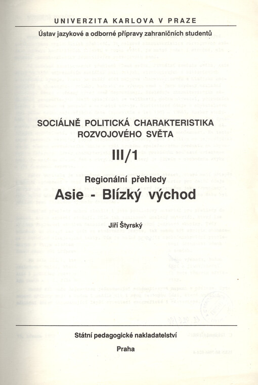 Sociálně politická charakteristika rozvojového světa.III/1.,Regionální přehledy: Asie - Blízký východ