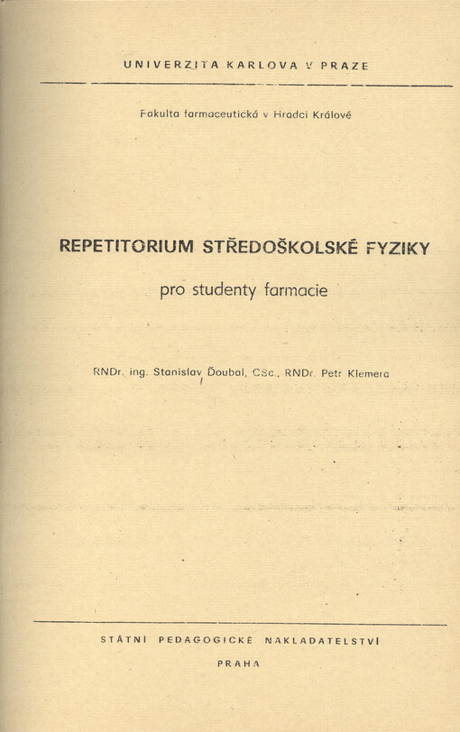 Repetitorium středoškolské fyziky pro studenty farmacie