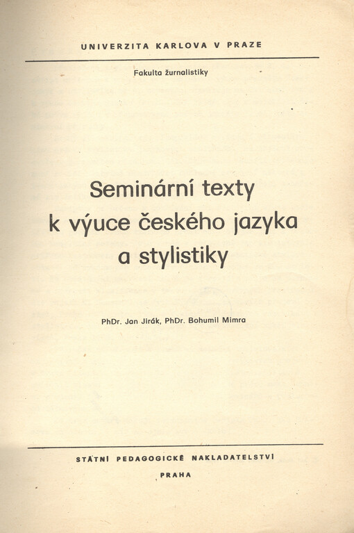 Seminární texty k výuce českého jazyka a stylistiky