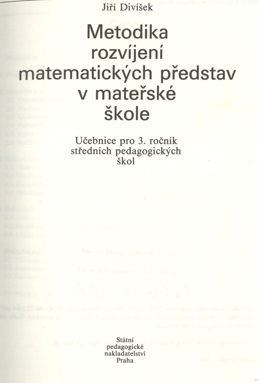 Metodika rozvíjení matematických představ v mateřské škole : učebnice pro 3. ročník středních pedagogických škol