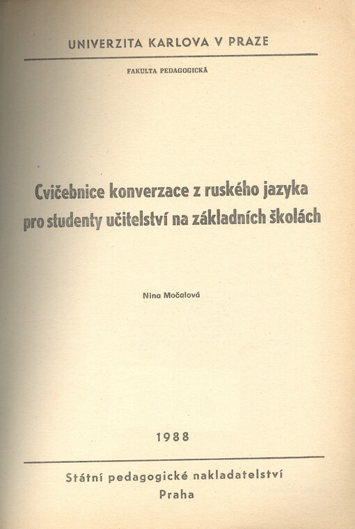 Cvičebnice konverzace z ruského jazyka pro studenty učitelství na základních školách