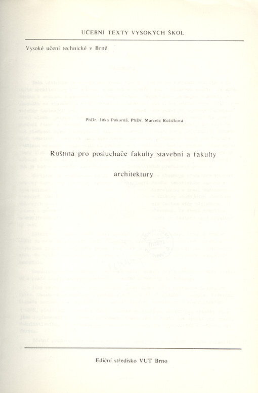 Ruština pro posluchače fakulty stavební a fakulty architektury