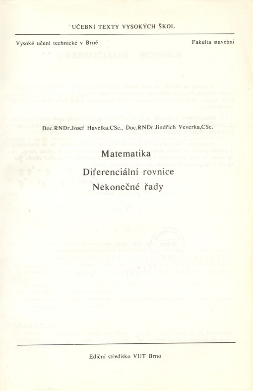 Matematika :diferenciální rovnice : nekonečné řady