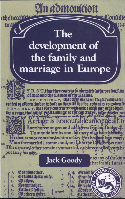 The development of the family and marriage in Europe