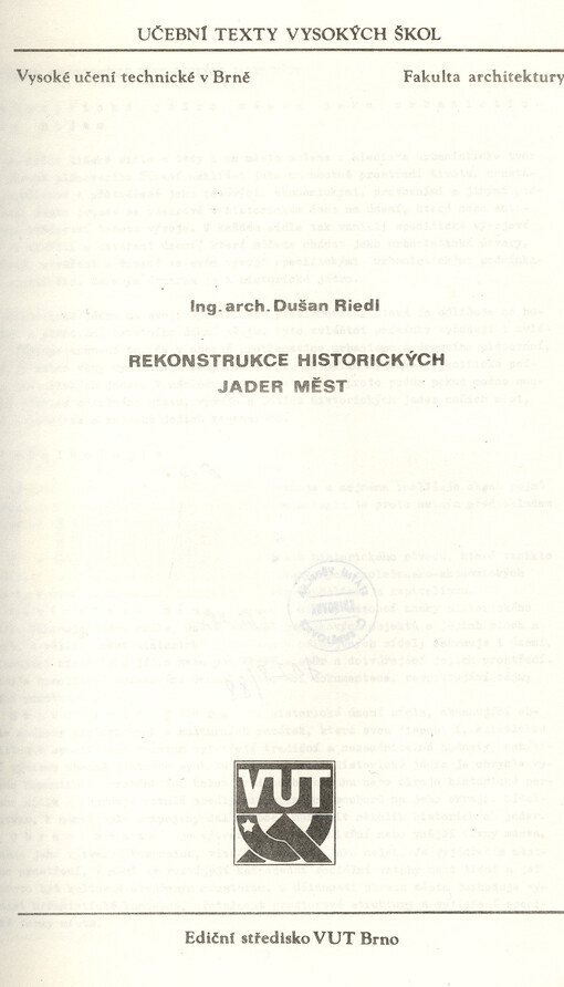 Rekonstrukce historických jader měst : určeno pro posl. fak. arch.
