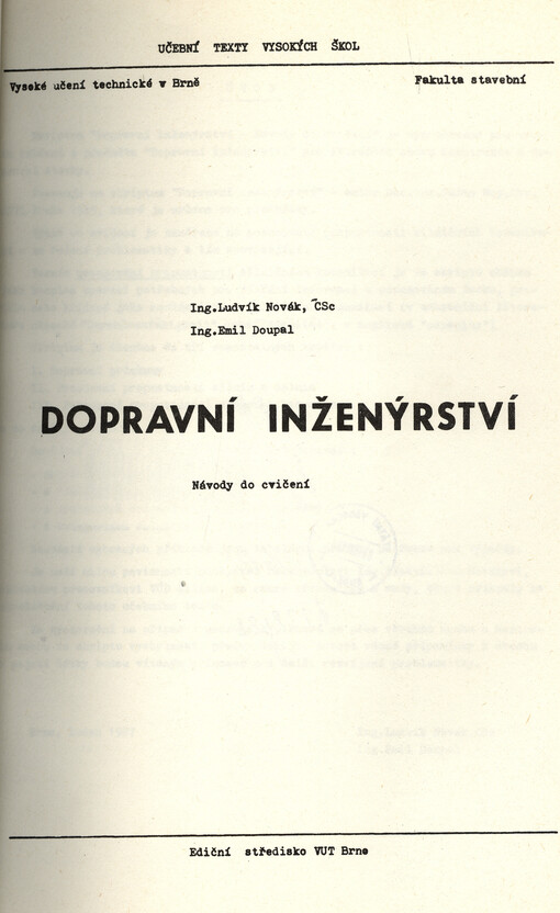 Dopravní inženýrství :návody do cvičení