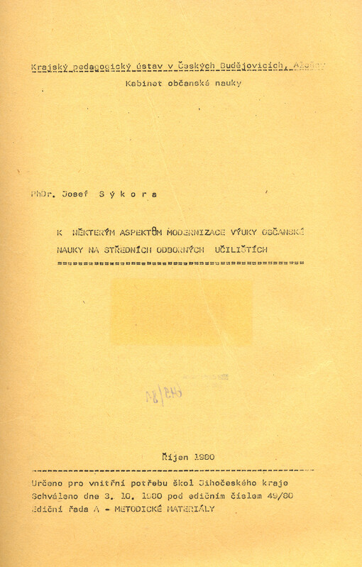 K některým aspektům modernizace výuky občanské nauky na středních odborných učilištích