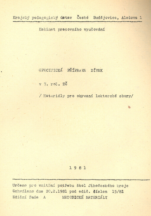 Specifická příprava dívek v 7. roč. ZŠ : (materiály pro okresní lektorské sbory)