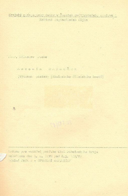 Antonín Janoušek : (významné postavy jihočeského dělnického hnutí)