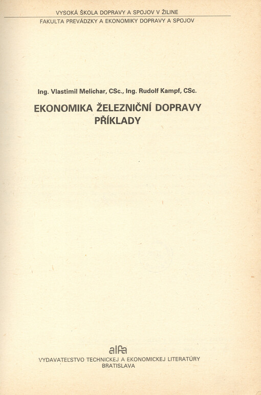 Ekonomika železniční dopravy : příklady