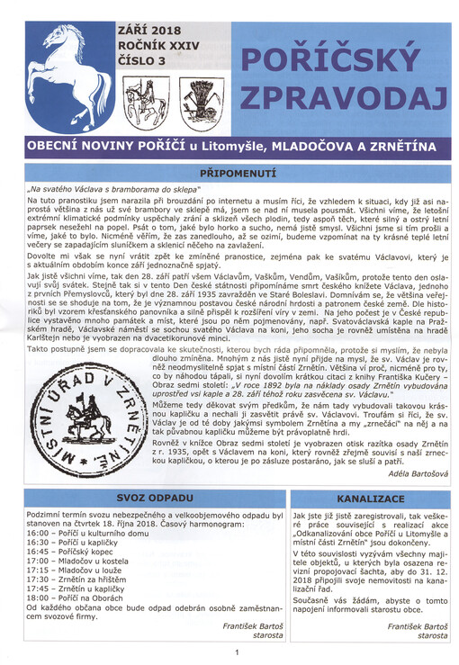 Poříčský zpravodaj : obecní noviny Poříčí u Litomyšle, Mladočova a Zrnětína