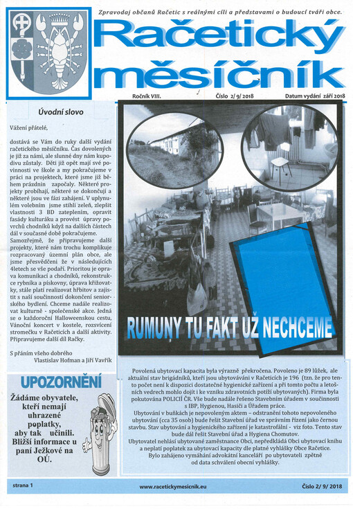 Račetický měsíčník : zpravodaj občanů Račetic