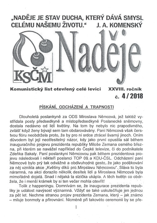 Naděje : komunistický list otevřený celé levici