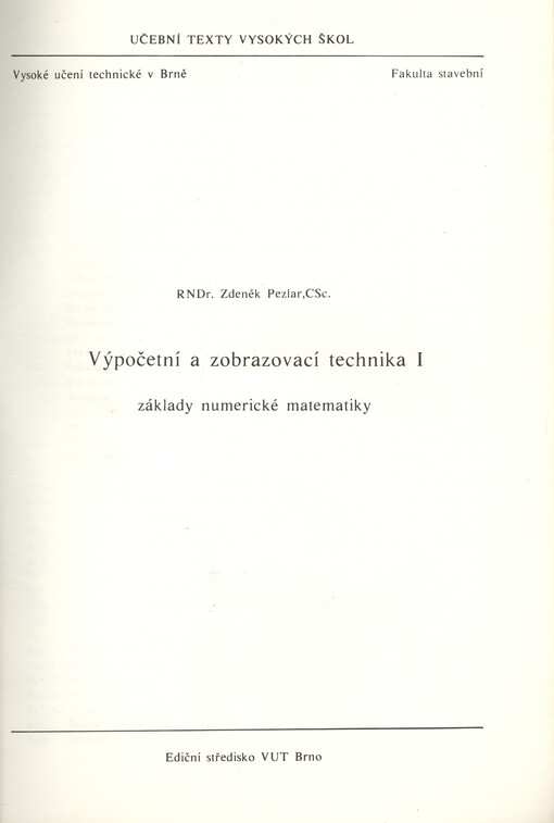 Výpočetní a zobrazovací technika I :základy numerické matematiky