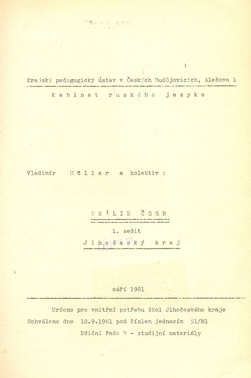 Reálie ČSSR. 1. sešit, Jihočeský kraj