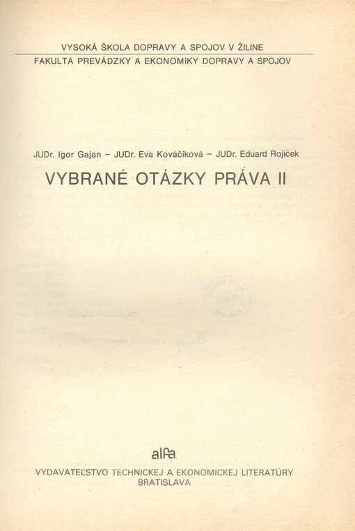 Vybrané otázky práva II