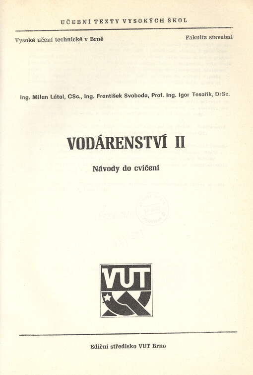 Vodárenství II :návody do cvičení