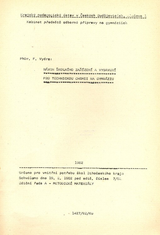 Návrh školního zařízení a vybavení pro technickou chemii na gymnáziu