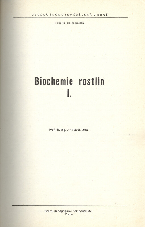 Biochemie rostlin I