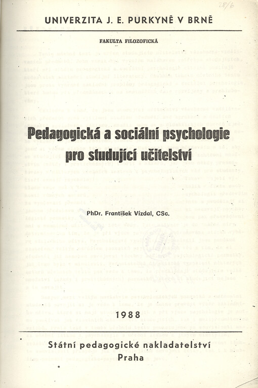 Pedagogická a sociální psychologie pro studující učitelství
