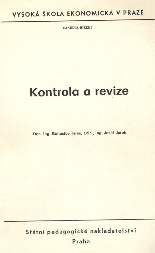 Kontrola a revize :určeno pro posl. fak. řízení