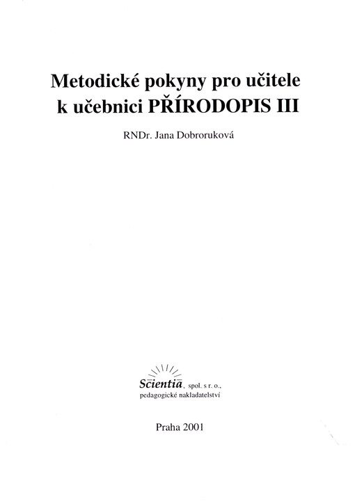 Metodické pokyny pro učitele k učebnici Přírodopis III