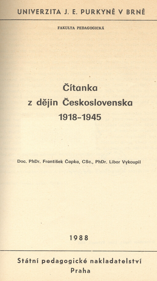 Čítanka z dějin Československa 1918-1945