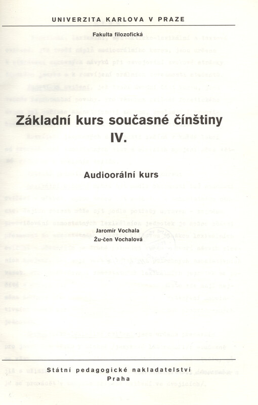 Základní kurs současné čínštiny IV.