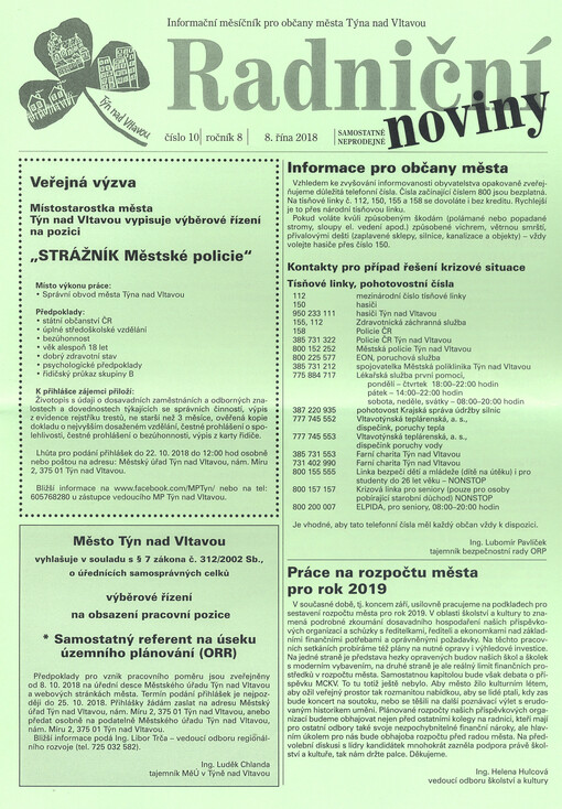 Radniční noviny : informační měsíčník pro občany města Týna nad Vltavou